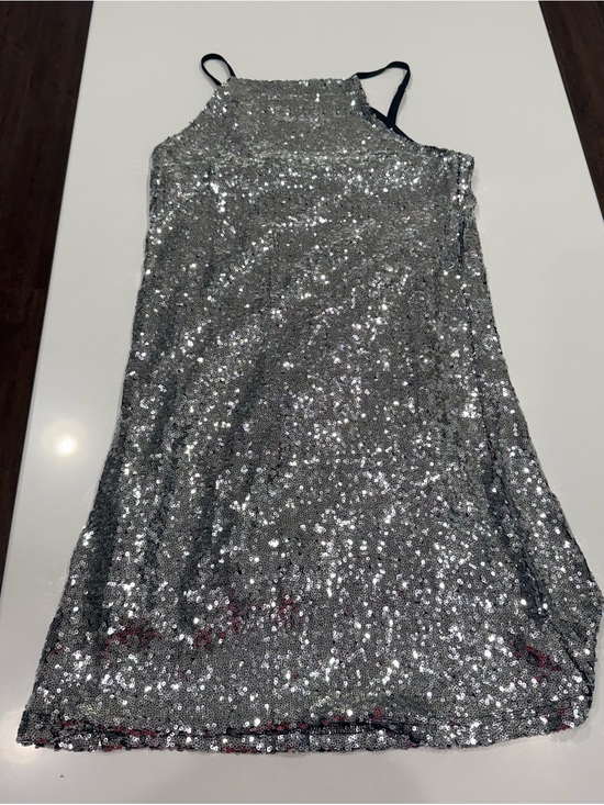 Altar'd State Dresses & Skirts - Altar’d  State Silver/ Metallic Sequin Spaghetti Strap Mini Slip Dress Size M